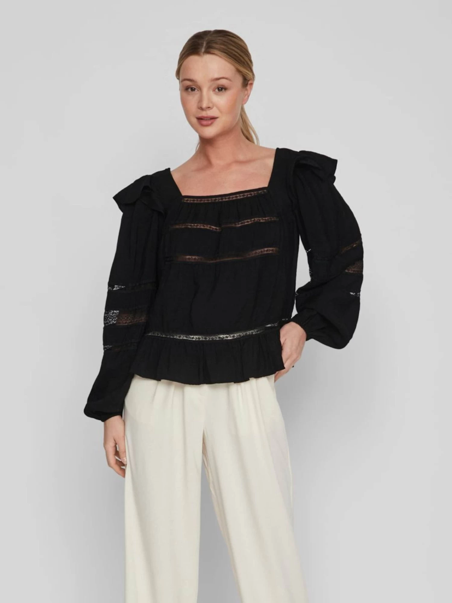 Vila Kanten Blouses Blouse Dames Zwart 5 Vila Kanten Blouses Blouse Dames Zwart - Afbeelding 3