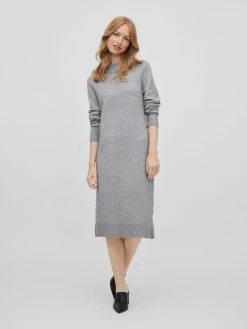 Vila Gebreide Jurken Gebreide Jurk Dames Grijs -Vila 0479718dfc09d00b97f9836e220525c5