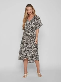 Vila Maxi Jurken Jurk Dames Beige / Zwart -Vila 094daf7edebffbe2c58ad47a26a18a47