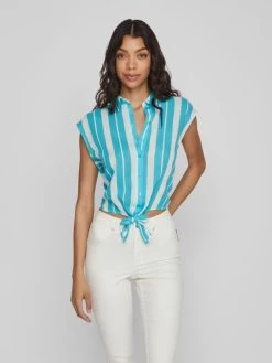 Vila Blouse Tops Blouse Dames Blauw / Wit -Vila 179596d4683b6c74d61ad8861f280ada