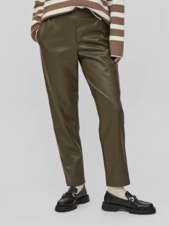 Vila Leren Broeken Loosefit Broek Dagmar Dames Donkergroen -Vila 18e00bda889dd78eaf1e5db74e081871