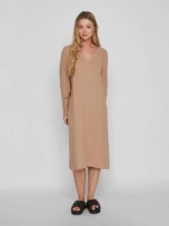 Vila Midi Jurken Jurk Ania Dames Beige -Vila 223b73ef97f549c620232ca4e994527f