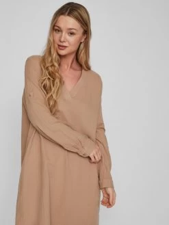 Vila Midi Jurken Jurk Ania Dames Beige -Vila 23a20ed2436d637520d0046d5b79470f