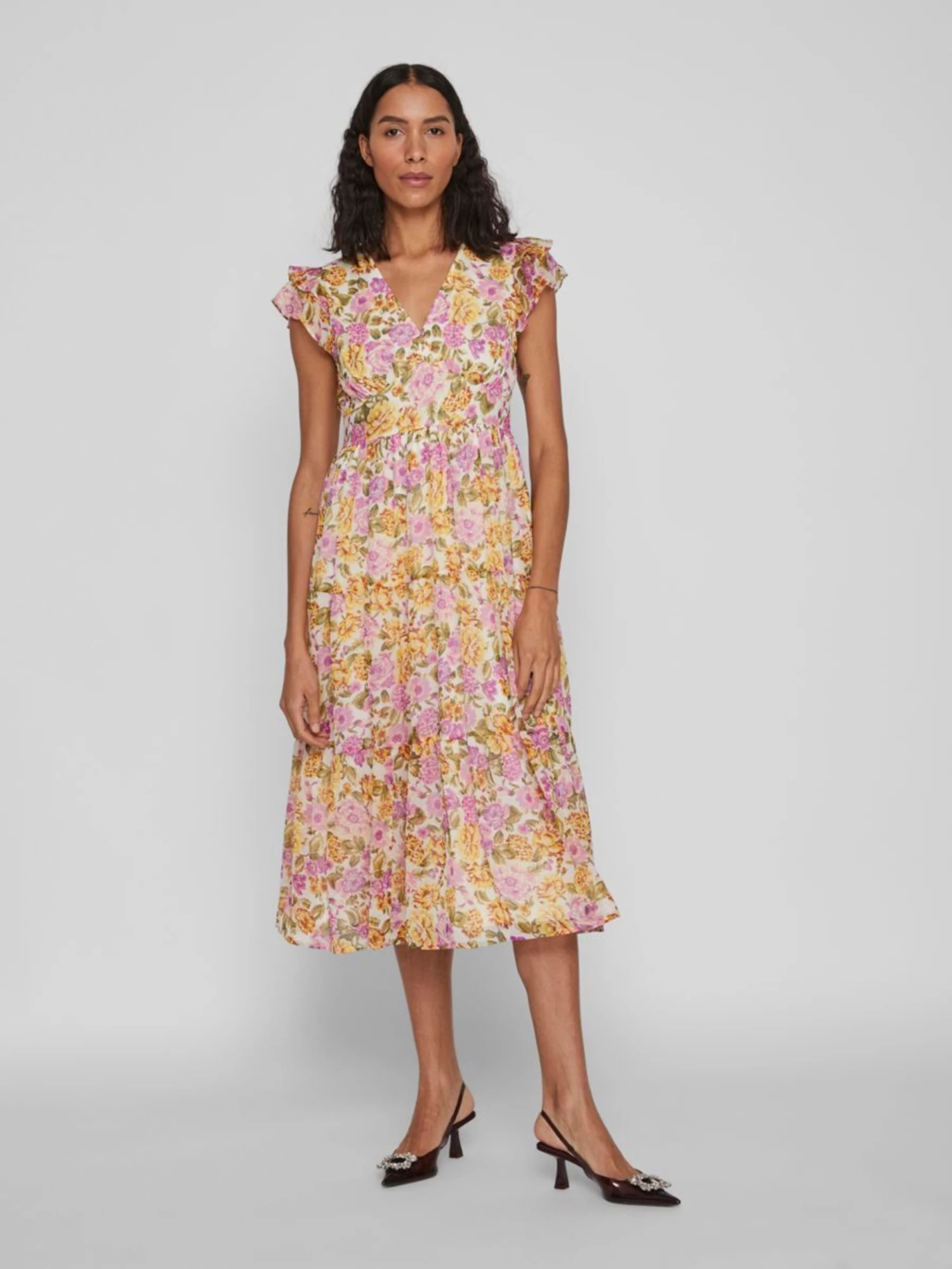 Vila Midi Jurken Jurk Dames Mandarijn / Kreeft / Lichtroze 5 Vila Midi Jurken Jurk Dames Mandarijn / Kreeft / Lichtroze - Afbeelding 3