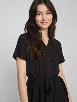 Vila Blousejurken Blousejurk Dames Zwart -Vila 2ee1fe3f3d4b6aa43a3a57601fe6165f