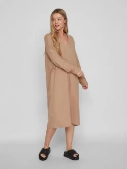Vila Midi Jurken Jurk Ania Dames Beige -Vila 3315b2ef810c622bc84887ebf35fec8b