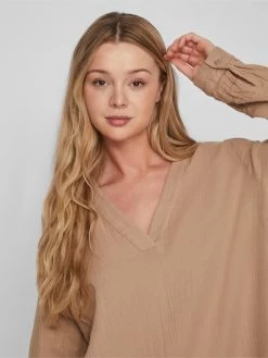 Vila Midi Jurken Jurk Ania Dames Beige -Vila 46a440c04caf7f626c09a4264601ef14