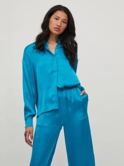 Vila Overhemden Blouse Dames Azuur -Vila 51a192bdc40ce96cbe885f835f60a9fe