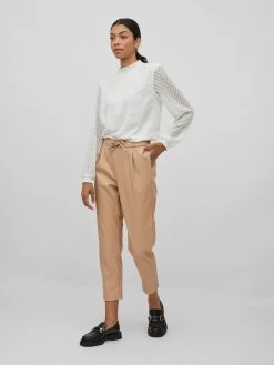 Vila Leren Broeken Regular Bandplooibroek Nille Dames Beige -Vila 5ab454eb32245c1df8d7058aec200390