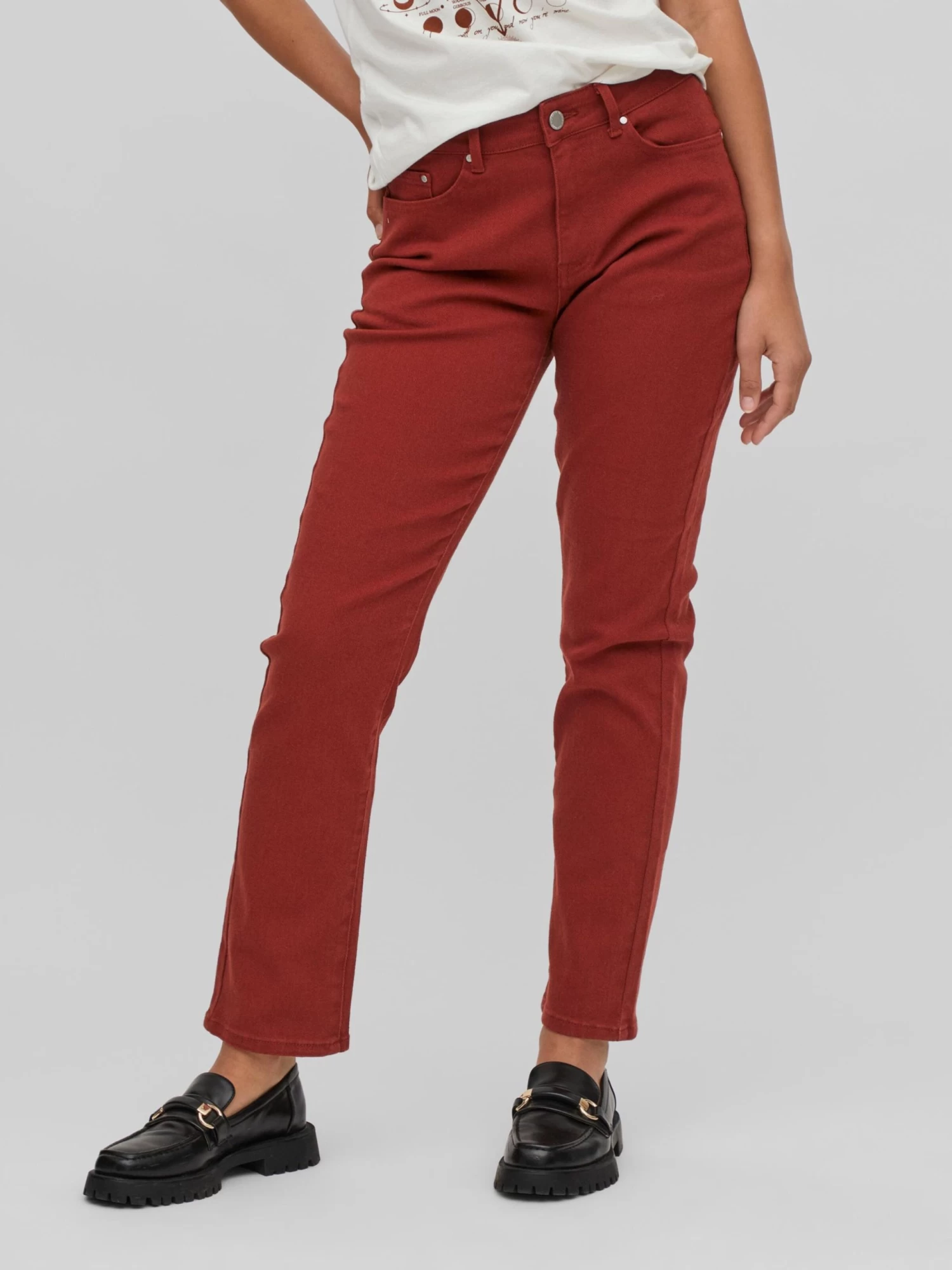 Vila Straight Regular Jeans Stray Dames Roestrood 5 Vila Straight Regular Jeans Stray Dames Roestrood - Afbeelding 3