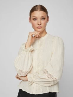 Vila Kanten Blouses Blouse Dames Beige -Vila 64fc2400adc690f68f42353350b8ffa1