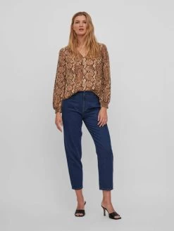 Vila Blouseshirts Blouse Dames Bruin Gemêleerd -Vila 65a889df7eeb838ec02599f490c1ffe2