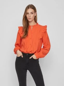Vila Overhemden Blouse Dames Oranje -Vila 6cdf638ca6da260277d922ebe93a8a21