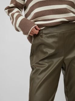 Vila Leren Broeken Loosefit Broek Dagmar Dames Donkergroen -Vila 7ca88b98b372fed29c731ca62292b6a7