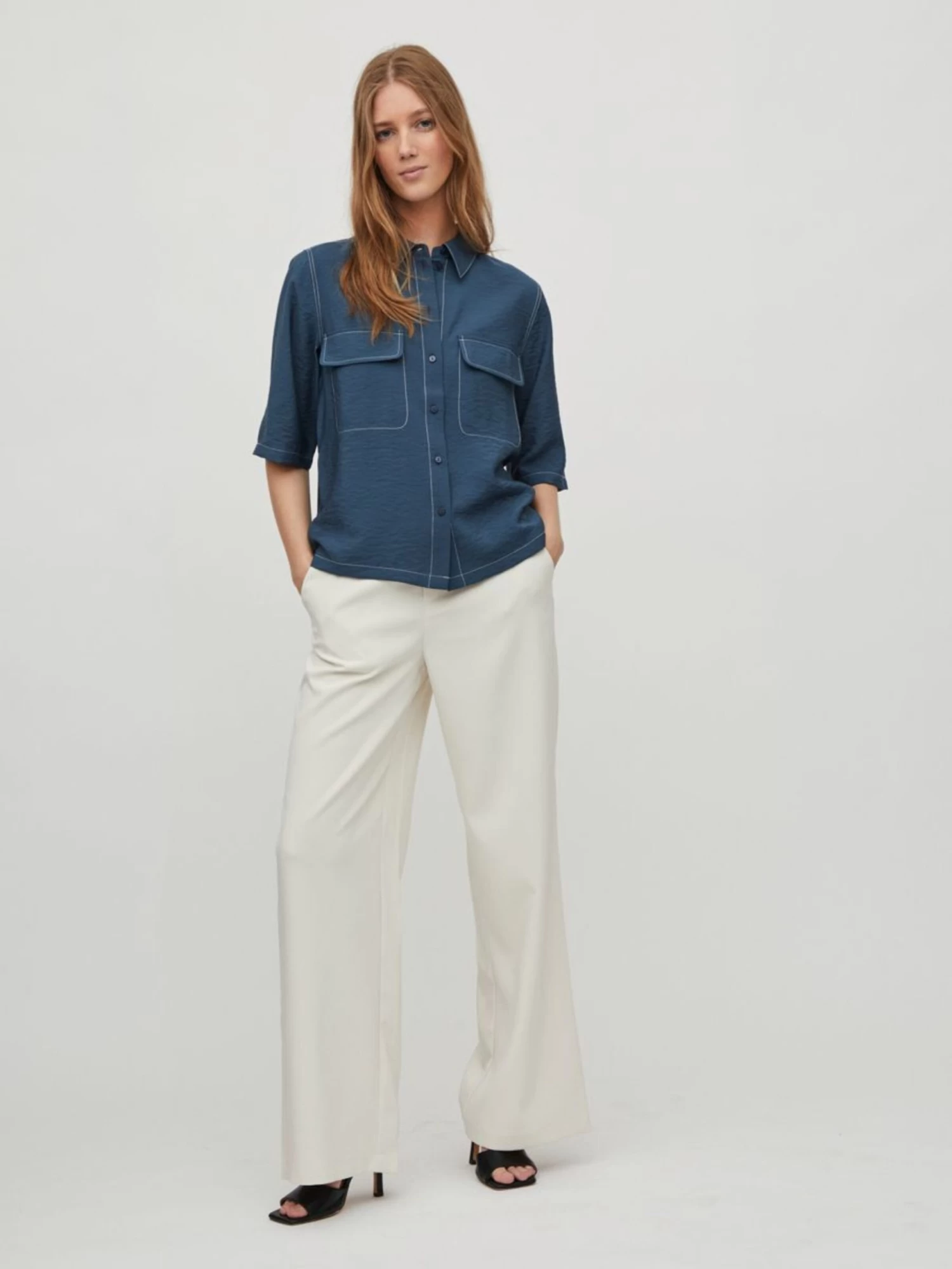 Vila Overhemden Blouse Dames Donkerblauw 7 Vila Overhemden Blouse Dames Donkerblauw - Afbeelding 5