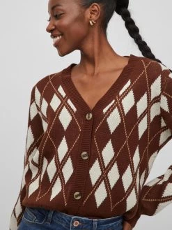 Vila Vesten Gebreid Vest Lina Dames Cognac / Donkerbruin -Vila b77a40c3b539f39eb53528679cb2b90e