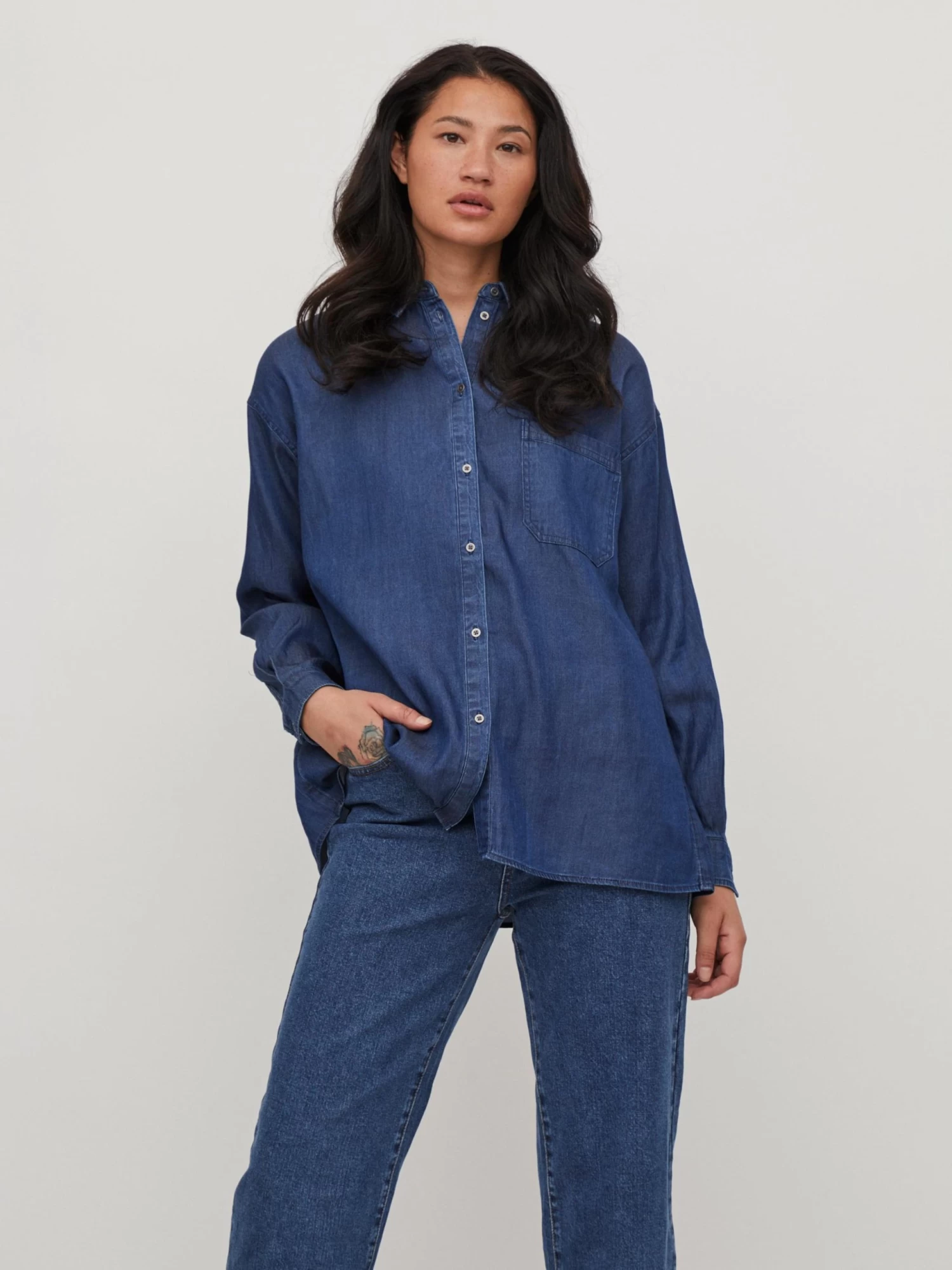 Vila Overhemden Blouse Bista Dames Donkerblauw 5 Vila Overhemden Blouse Bista Dames Donkerblauw - Afbeelding 3