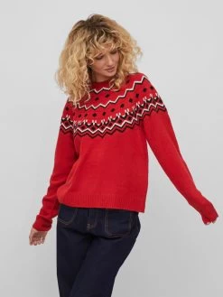 Vila Fijngebreide Truien Trui Snowball Dames Rood -Vila e43dadd248cdd8ff455b4e72cf0b04e4