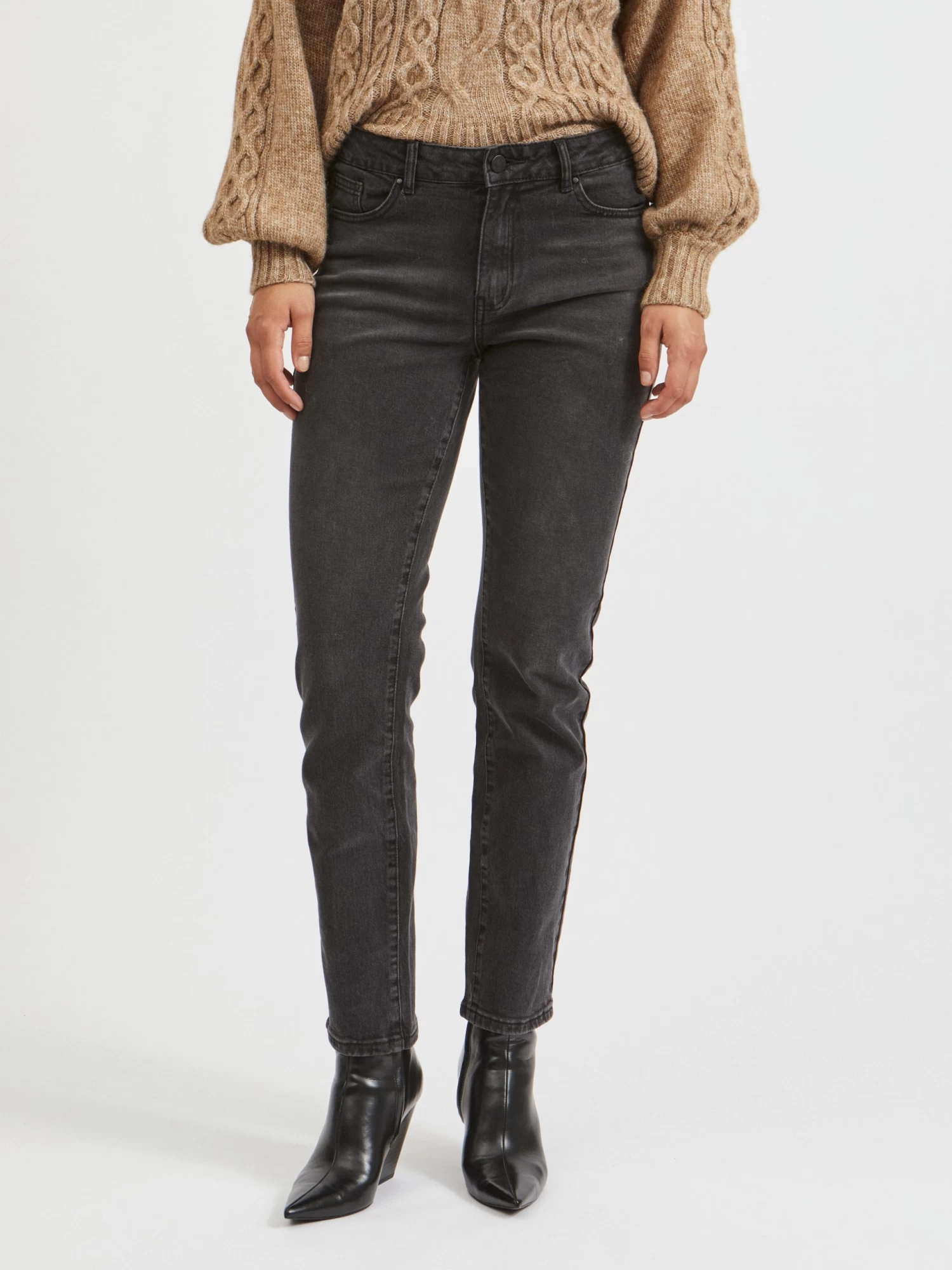 Vila Straight Regular Jeans Stray Dames Zwart 5 Vila Straight Regular Jeans Stray Dames Zwart - Afbeelding 3