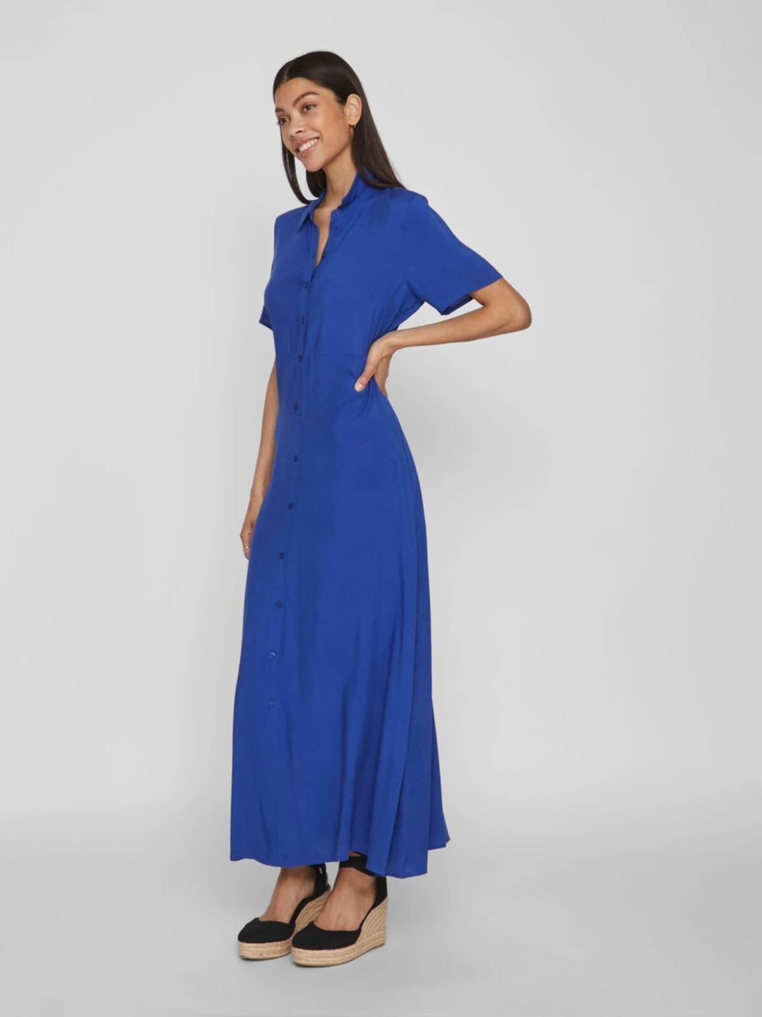 Vila Maxi Jurken Blousejurk Dames Blauw 7 Vila Maxi Jurken Blousejurk Dames Blauw - Afbeelding 5